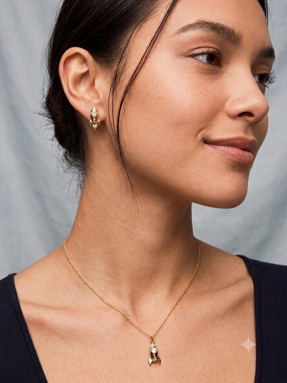 Kate Spade New York Space Cadet Rocket Stud Earrings & Necklace set Gold NEW